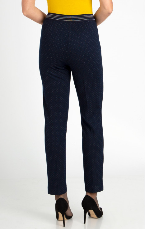 Pantaloni dintr-un material de tricot mulat, de culoare Dark Sapphire, cu puncte colorate [1]