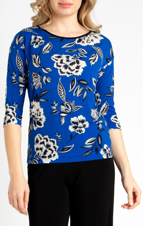 Bluză dintr-un material de tricot ușor de culoare Princess Blue cu motive florale