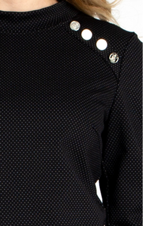 Rochie dreaptă elegantă din tricot negru cu puncte albe