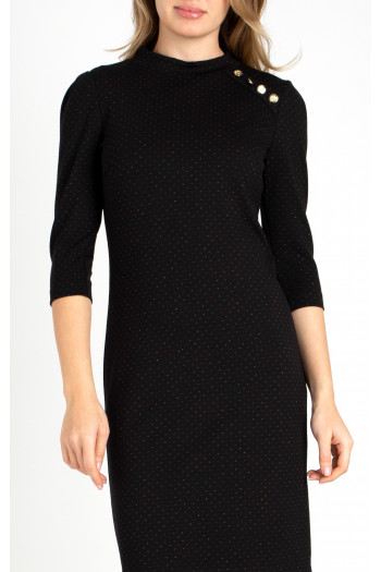 Rochie dreaptă elegantă din tricot negru cu puncte colorate