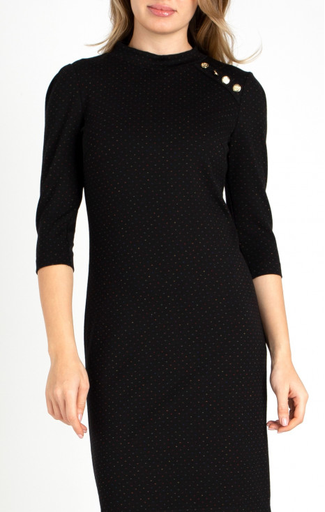 Rochie dreaptă elegantă din tricot negru cu puncte colorate