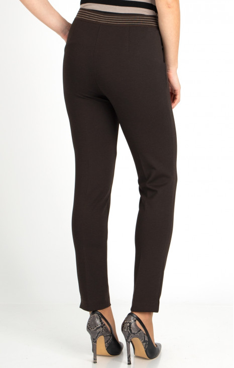 Pantaloni dintr-un material de tricot mulat, de culoare Dark Chocolate