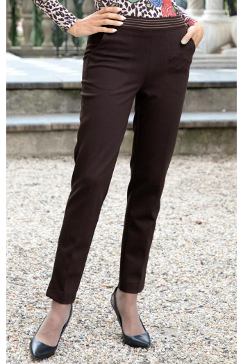 Pantaloni dintr-un material de tricot mulat, de culoare Dark Chocolate