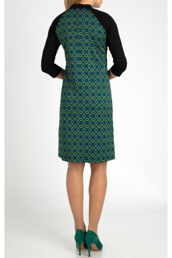 Rochie dintr-un material de tricot de cu imprimeu grafic, albastru și verde [1]