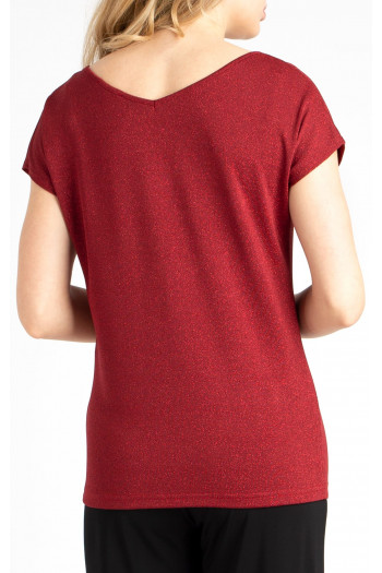 Bluză cu siluetă lejeră de culoare Brick Red cu fire strălucitoare [1]