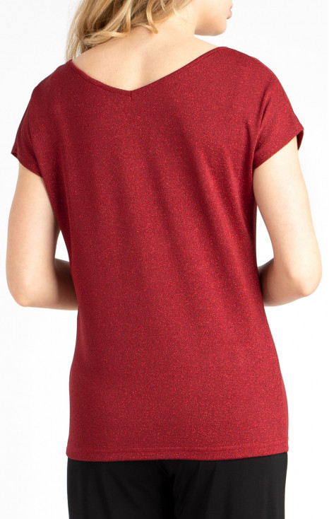 Bluză cu siluetă lejeră de culoare Brick Red cu fire strălucitoare [1]