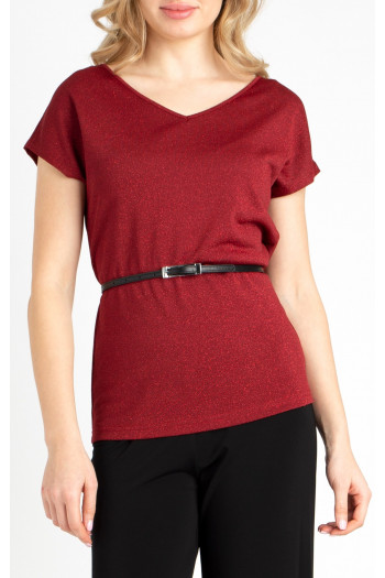 Bluză cu siluetă lejeră de culoare Brick Red cu fire strălucitoare