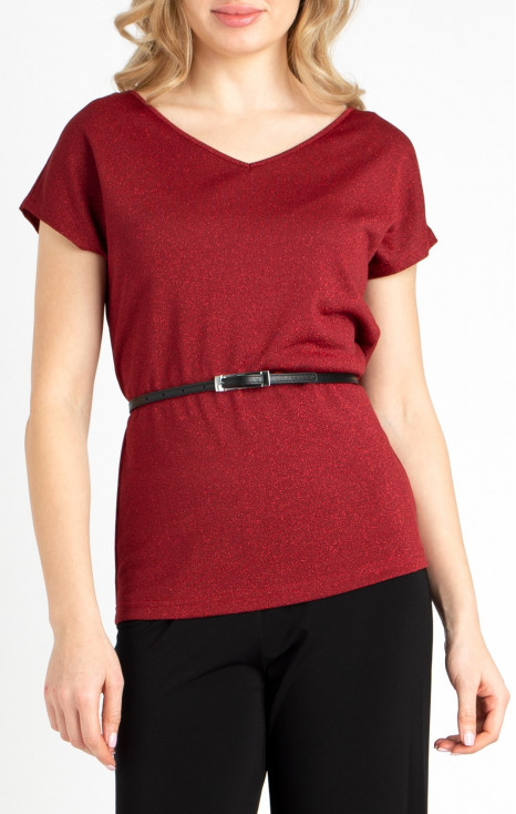 Bluză cu siluetă lejeră de culoare Brick Red cu fire strălucitoare