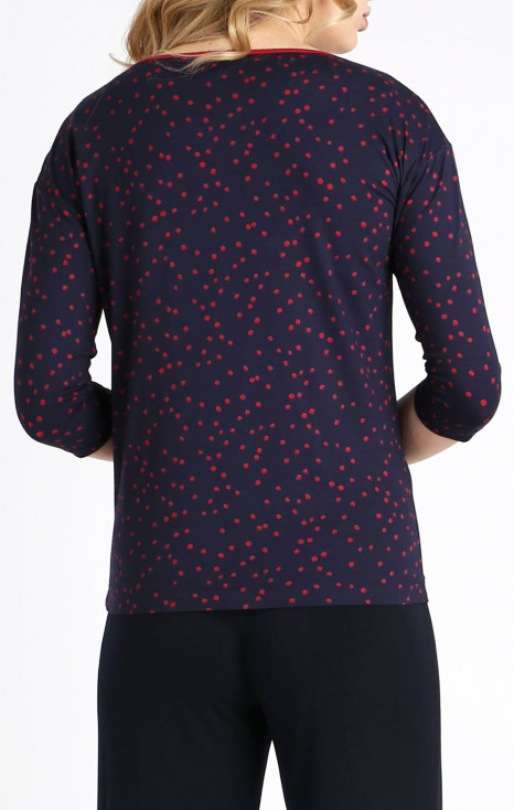 Bluză cu siluetă lejeră de culoare Indigo cu puncte de culoare roșie de zmeură [1]