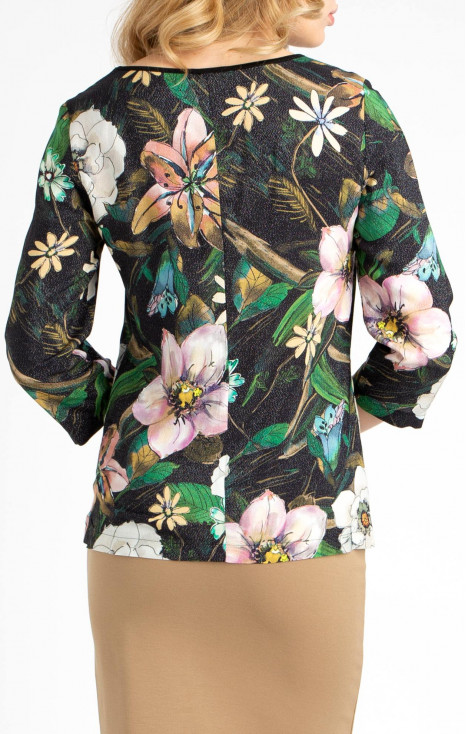 Bluză elegantă din viscoză delicată cu siluetă lejeră și motiv floral și strălucire argintie [1]