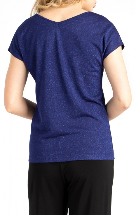Bluză cu siluetă lejeră de culoare Blueberry cu fire strălucitoare  [1]