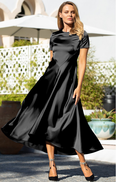 Rochie neagră formală cu lungime maxi din satin