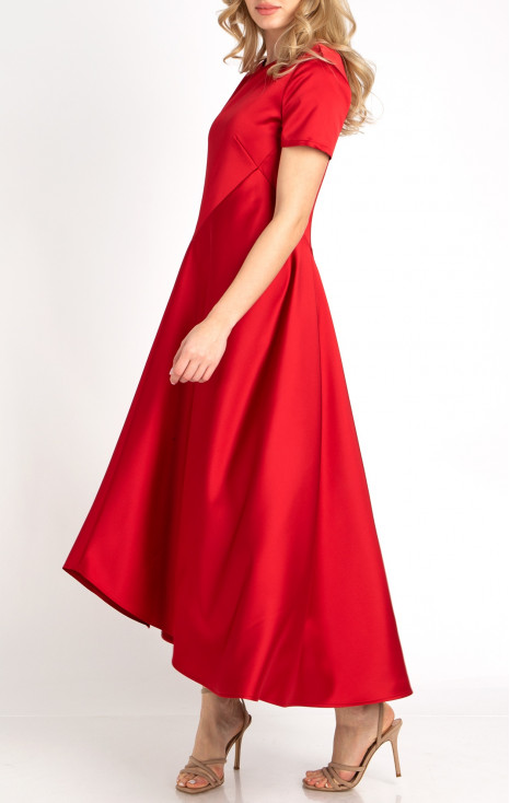 Rochie de culoare Tango Red lungă elegantă din satin, de culoare Tango Red