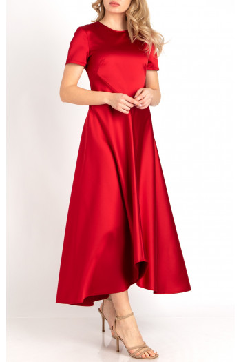 Rochie de culoare Tango Red lungă elegantă din satin, de culoare Tango Red