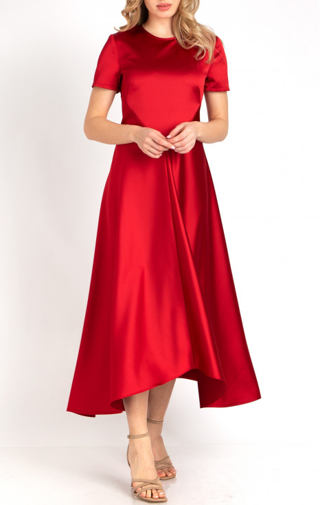 Rochie de culoare Tango Red lungă elegantă din satin, de culoare Tango Red