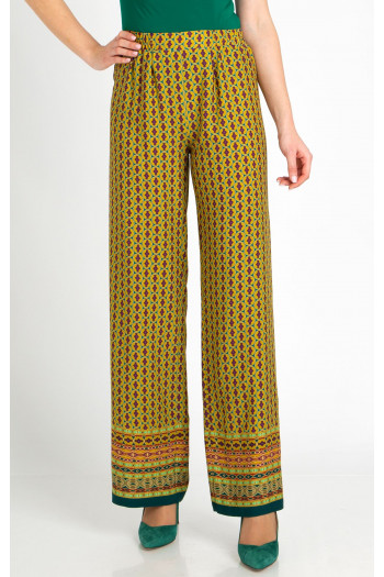 Pantaloni din viscoză ușoară cu imprimeu grafic, de culoare Golden Palm