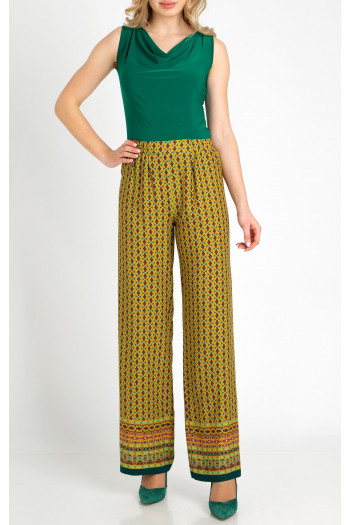 Pantaloni din viscoză ușoară cu imprimeu grafic, de culoare Golden Palm [1]