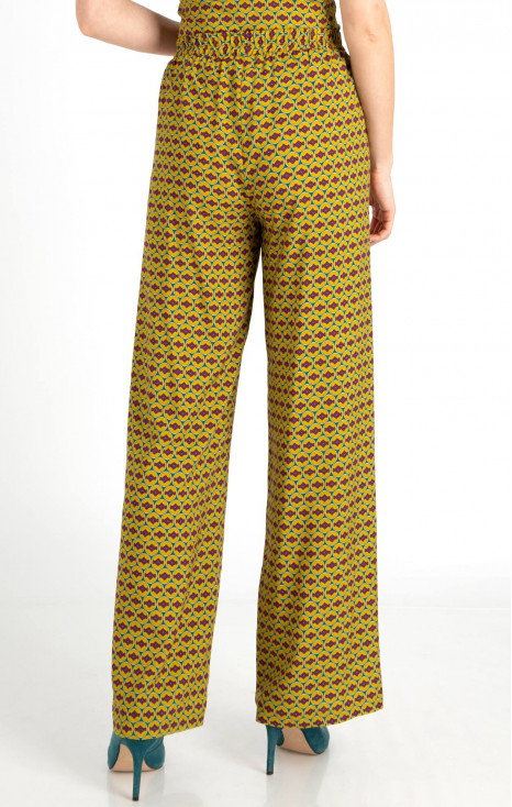 Pantaloni din viscoză ușoară cu imprimeu grafic, de culoare Golden Palm [1]