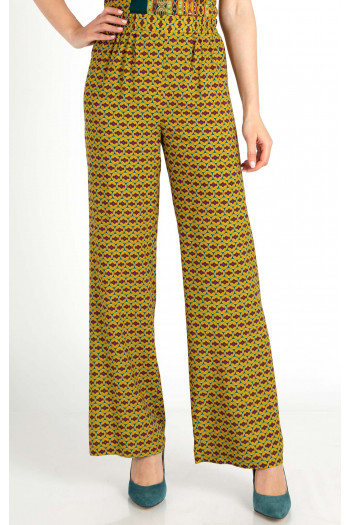 Pantaloni din viscoză ușoară cu imprimeu grafic, de culoare Golden Palm