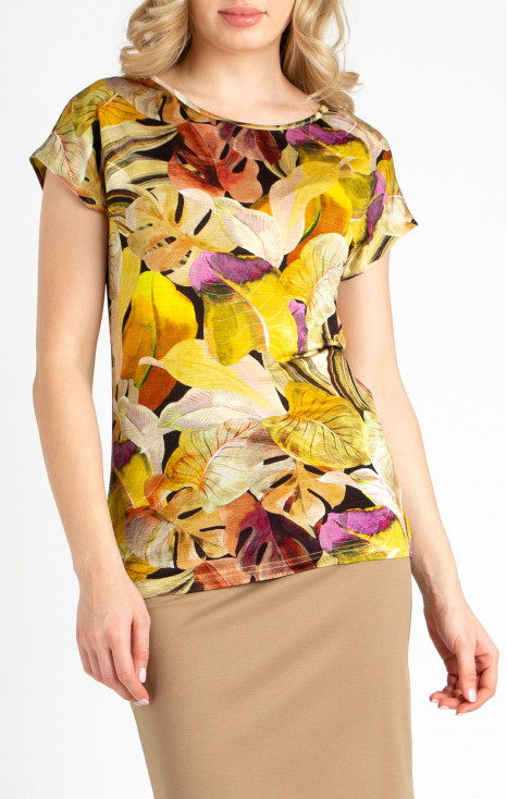 Bluză din tricot ușor tip jerseu cu motive florale, de culoare Ochre