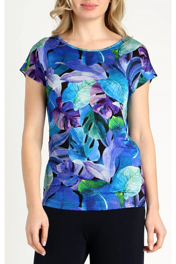 Bluză din tricot ușor tip jerseu cu motive florale, de culoare Blue Iris