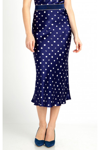 Fustă stilată din viscoză satinată de culoare Deep Cobalt cu imprimeul grafic stilat [1]