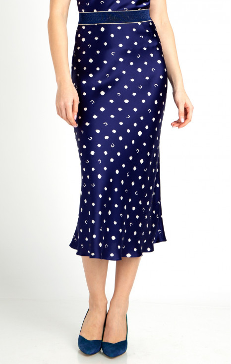 Fustă stilată din viscoză satinată de culoare Deep Cobalt cu imprimeul grafic stilat [1]