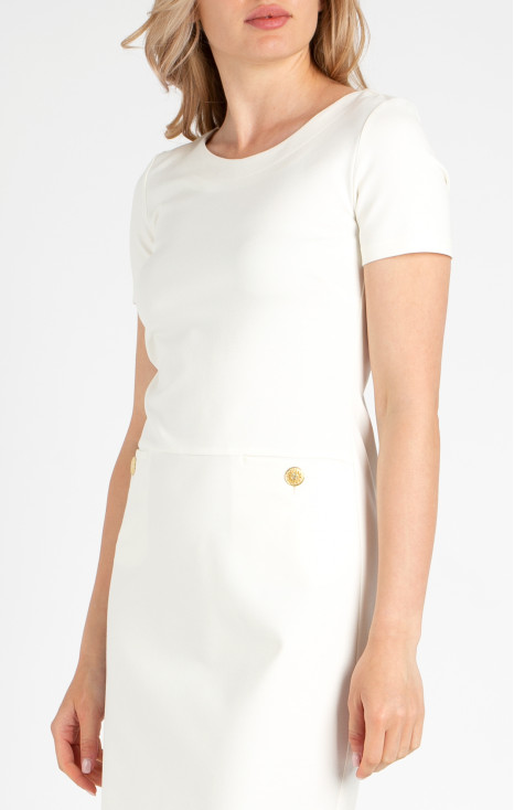 Rochie dreaptă elegantă din tricot, de culoare albă [1]
