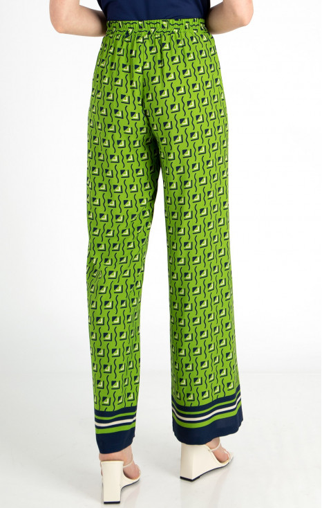 Pantaloni de vară din viscoză cu imprimeu grafic de culoare Lime Green