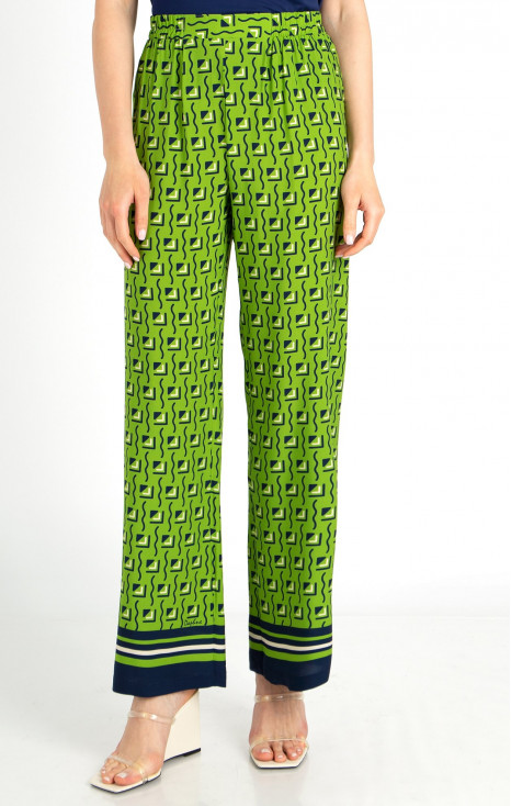Pantaloni de vară din viscoză cu imprimeu grafic de culoare Lime Green [1]
