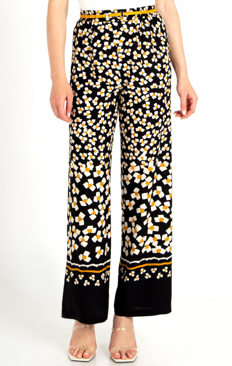Pantaloni de vară din viscoză cu model floral stilizat