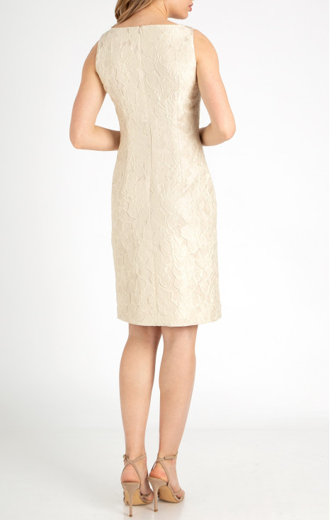 Rochie formală din jacquard în relief cu motive florale de culoare bej-nisip