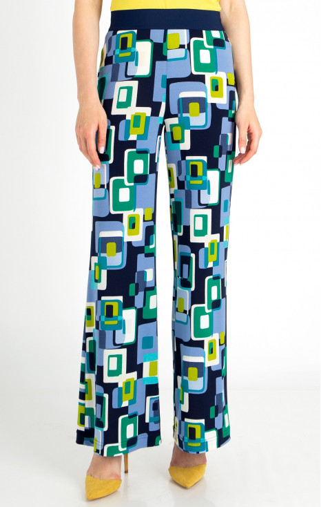 Pantaloni cu siluetă lejeră din jerseu ușor cu imprimeu grafic, albastru și verde [1]