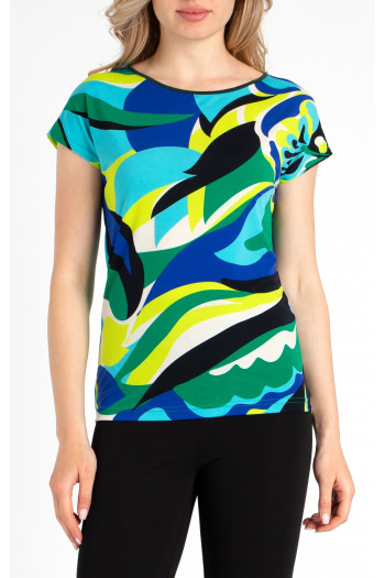 Bluză cu siluetă lejeră din tricot ușor cu imprimeu albastru și verde