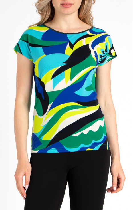 Bluză cu siluetă lejeră din tricot ușor cu imprimeu albastru și verde