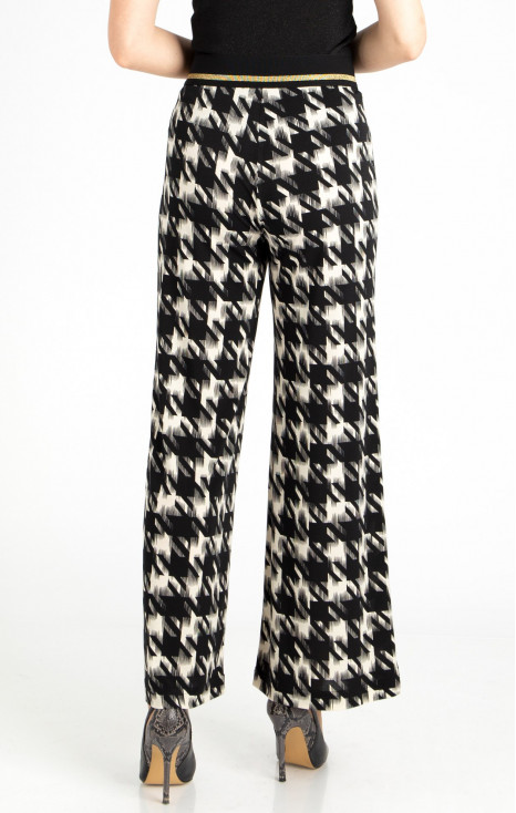 Pantaloni cu siluetă lejeră din jerseu solid cu pipit mare în alb-negru [1]