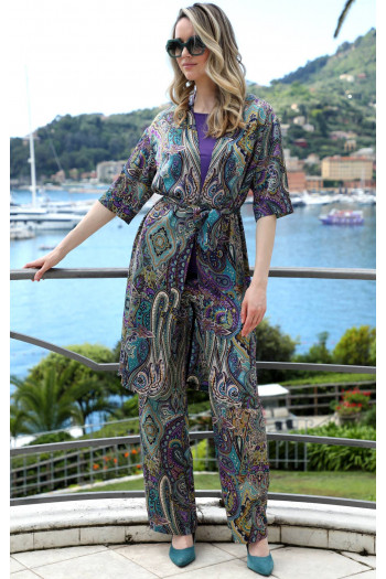 Kimono stilat cu lungime midi cu motive paisley colorate