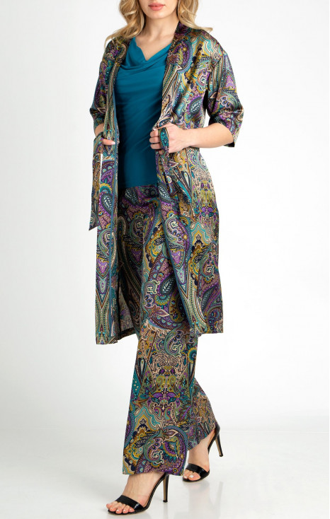 Kimono stilat cu lungime midi cu motive paisley colorate