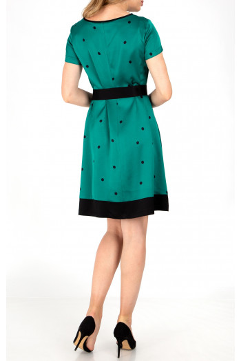 Rochie scurtă din viscoză satinată de lux într-o siluetă A, de culoare Verdant Green în stil Polka Dots [1]