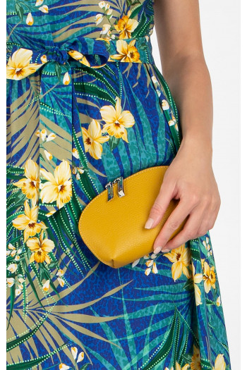 Portfard compact din piele naturală, de culoare Mustard 