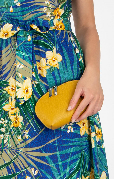 Portfard compact din piele naturală, de culoare Mustard 