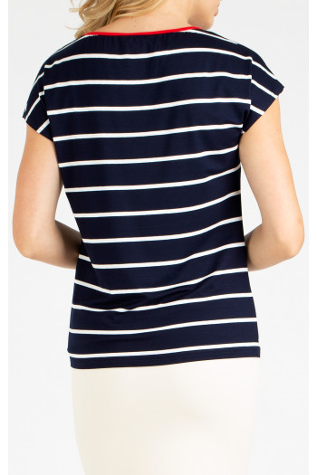 Bluză cu siluetă lejeră din tricot moale de culoare albastru închis cu dungi albe [1]