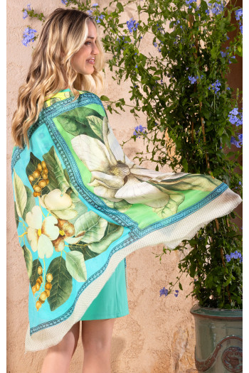 Eșarfă minunată din mătase și modal în culori de turcoaz și alabastru 