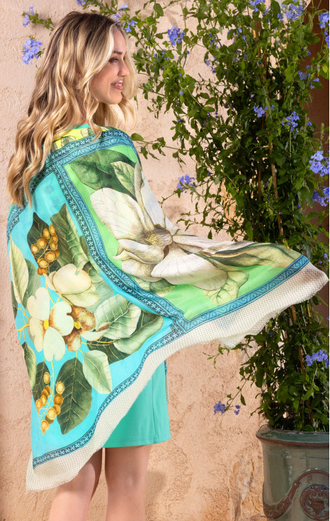 Eșarfă minunată din mătase și modal în culori de turcoaz și alabastru 