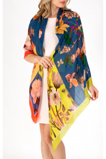 Eșarfă patchwork multicoloră cu mătase și modal