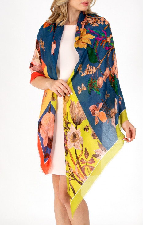 Eșarfă patchwork multicoloră cu mătase și modal