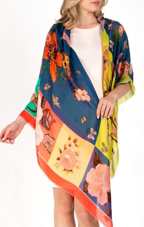 Eșarfă patchwork multicoloră cu mătase și modal