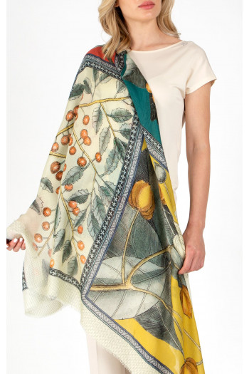 Eșarfă irezistibilă din mătase și modal - proiecție de culori în Coral, Teal & Yellow [1]