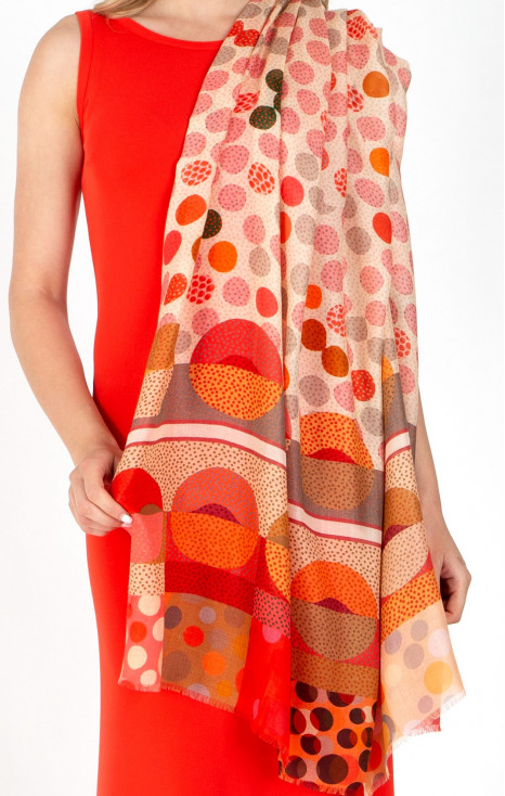 Eșarfă din mătase și modal „Dots Coral Pink Orange”