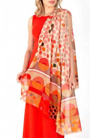 Eșarfă din mătase și modal „Dots Coral Pink Orange”
